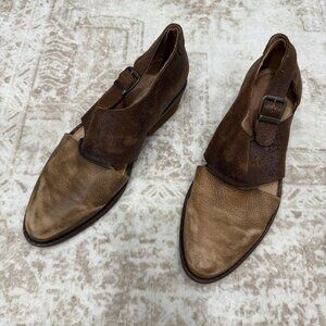 Veracruz Shoes Womens Size 39 Leather Buckle Chunky Heel Distressed Slip On